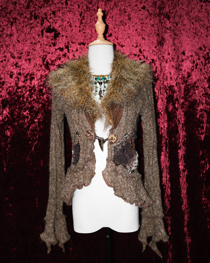 Fur-Trimmed Knit Cardigan