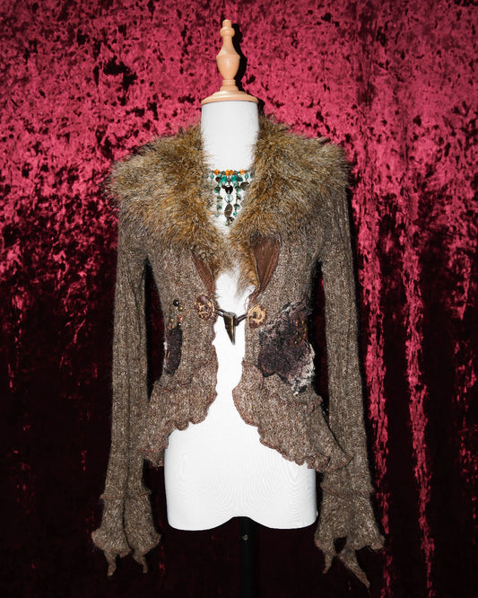 Fur-Trimmed Knit Cardigan