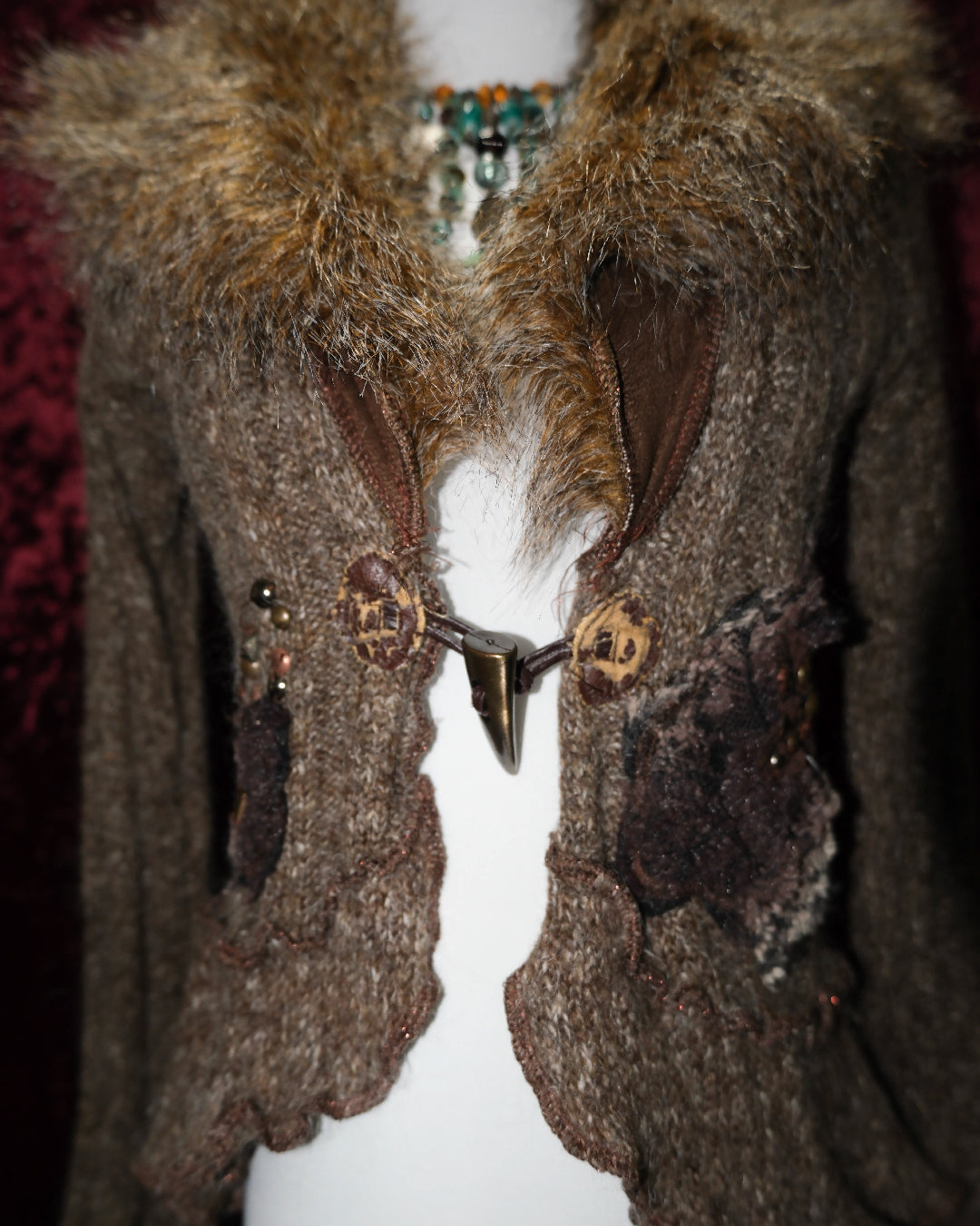 Fur-Trimmed Knit Cardigan