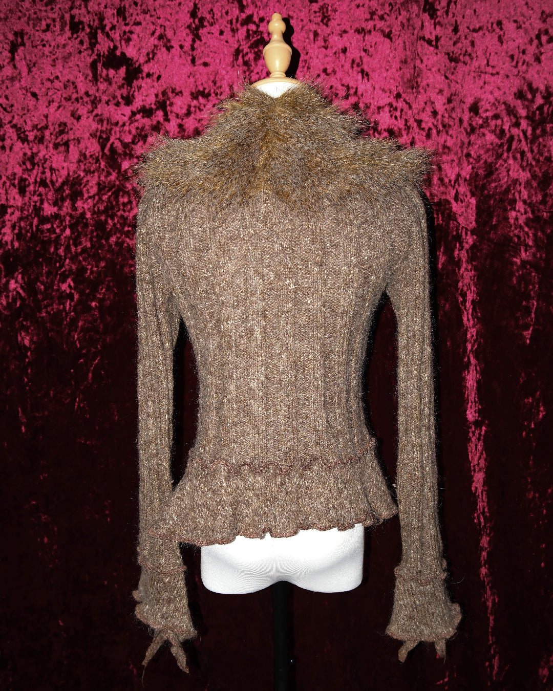 Fur-Trimmed Knit Cardigan