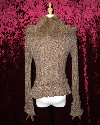 Fur-Trimmed Knit Cardigan
