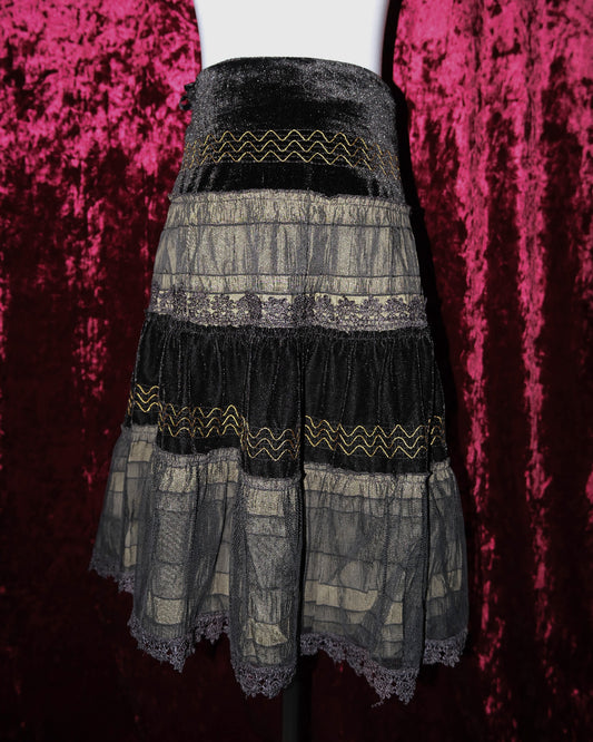 Midnight Ballerina’s Velvet & Sheer Tiered Midi Skirt