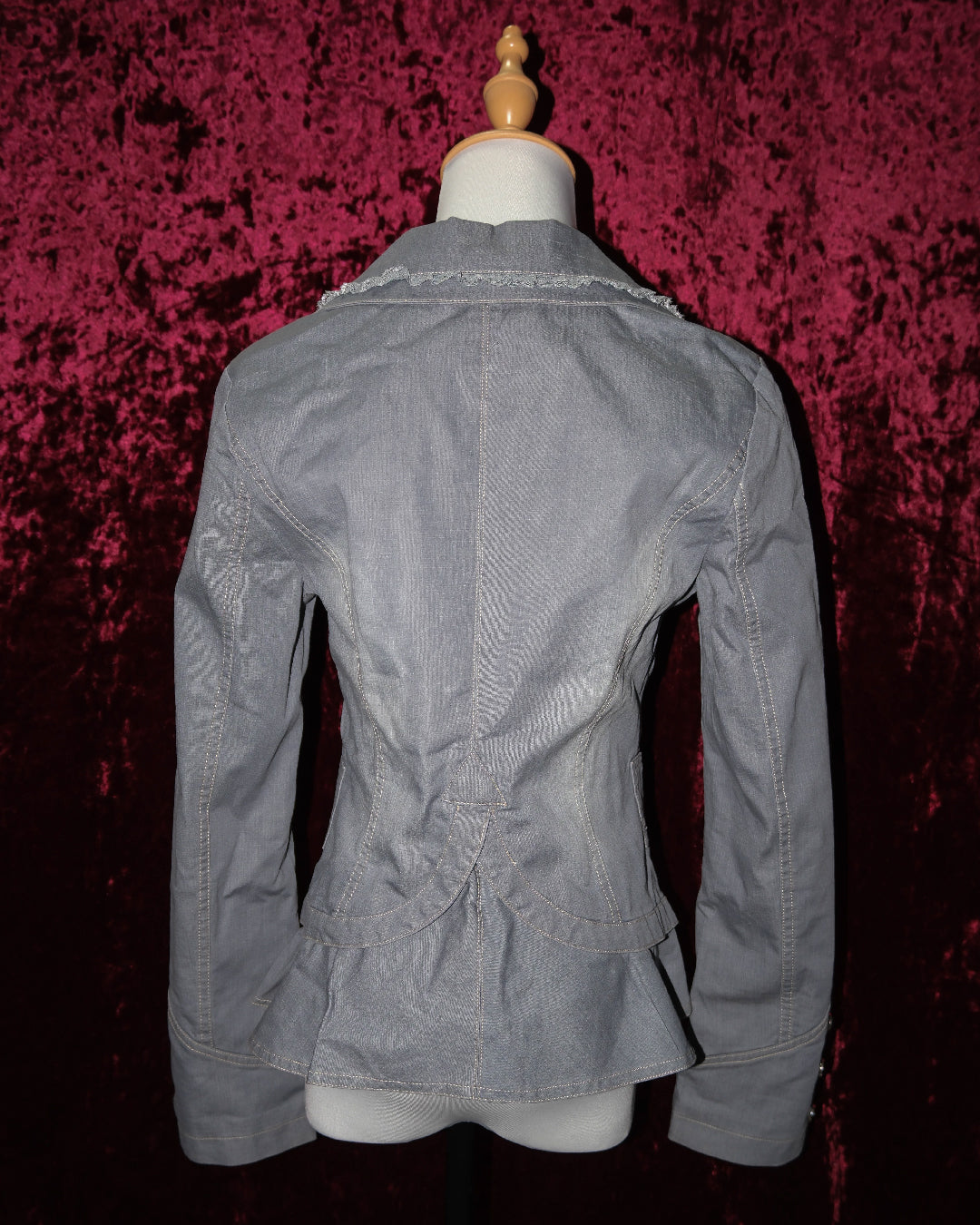 Grey Denim Jacket with Floral Embroidery