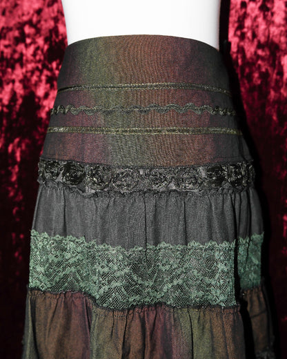 Iridescent Tiered Lace Midi Skirt