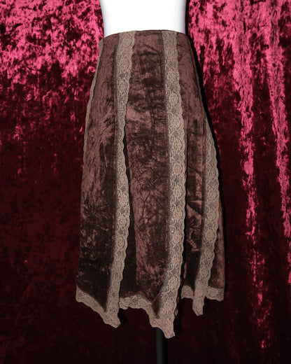 Choco Velvet & Lace Paneled Skirt