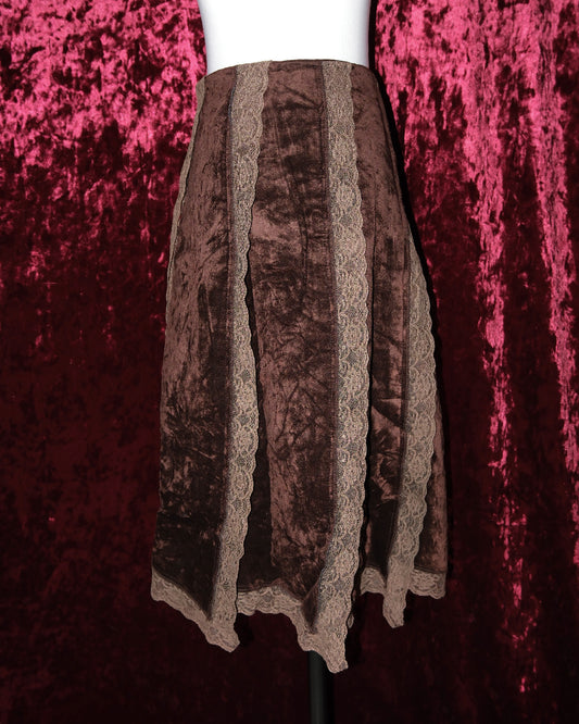 Choco Velvet & Lace Paneled Skirt