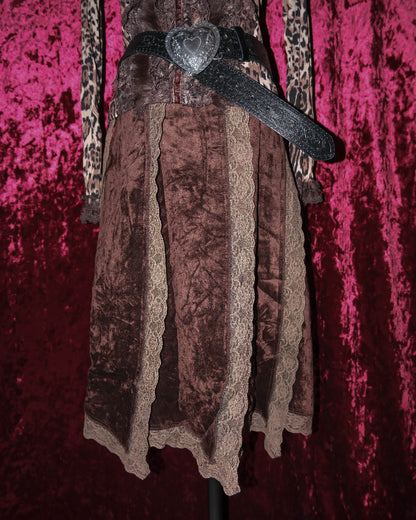 Choco Velvet & Lace Paneled Skirt