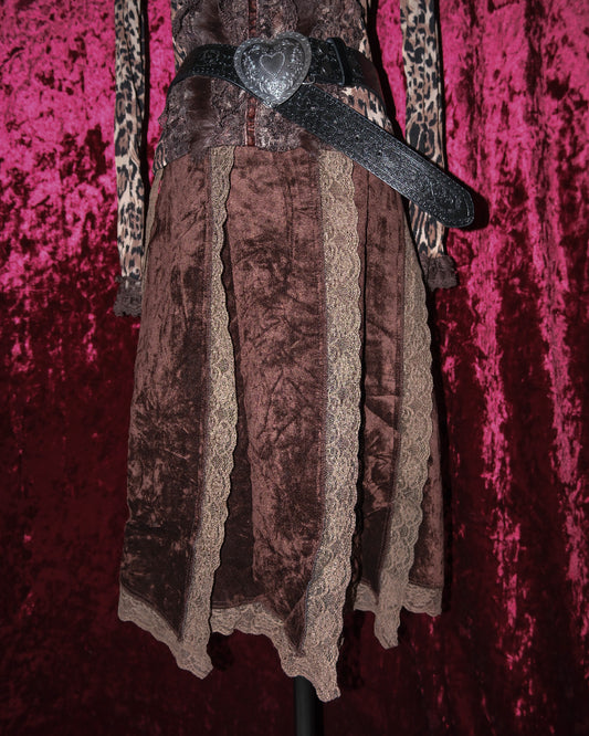 Choco Velvet & Lace Paneled Skirt