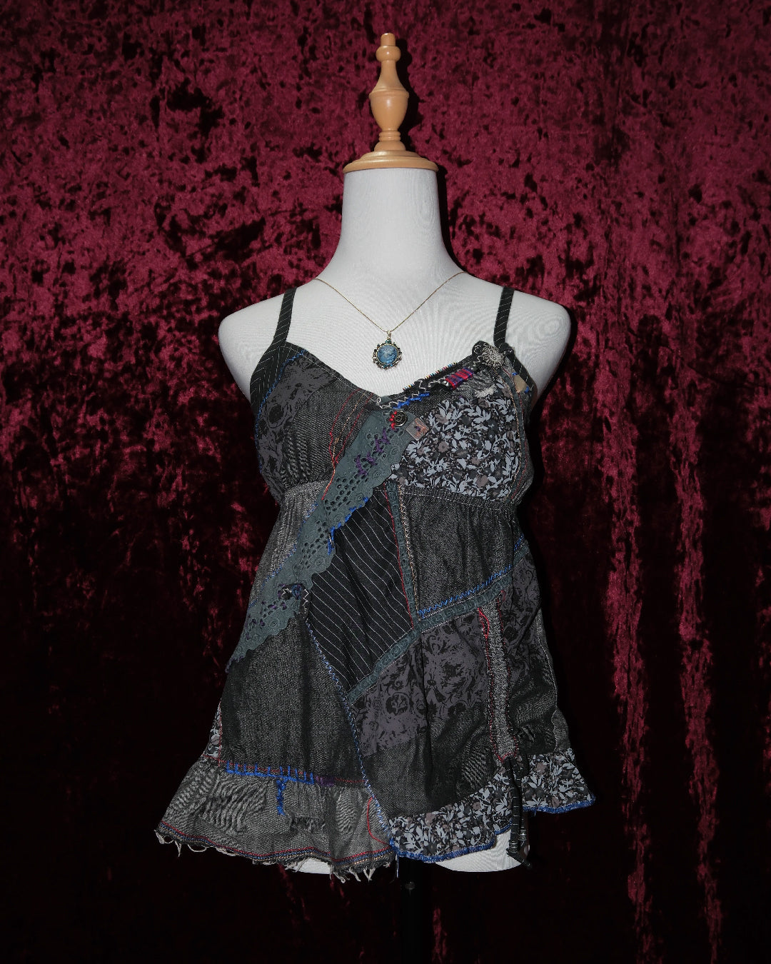 Patchwork Denim & Lace Cami