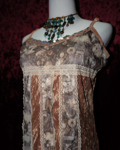 [Korea] Woodsmoke Velvet & Mesh Striped Fairy Cami