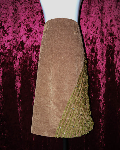 Caramel Corduroy Ruffled Vine Trim Skirt