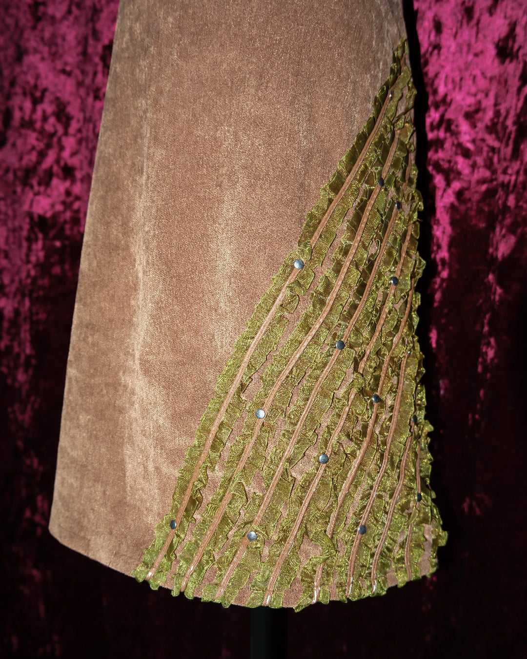 Caramel Corduroy Ruffled Vine Trim Skirt