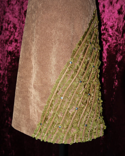 Caramel Corduroy Ruffled Vine Trim Skirt