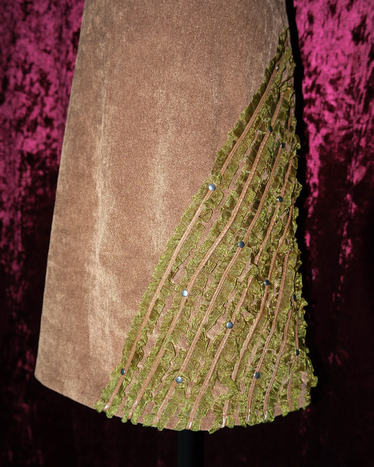 Caramel Corduroy Ruffled Vine Trim Skirt