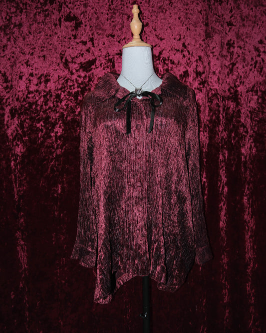 Ember Dragon Crinkled Velvet Hooded Blouse