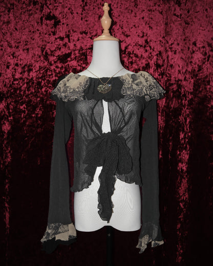 [Italy] Nightshade Raven Mesh Tie-Front Shrug