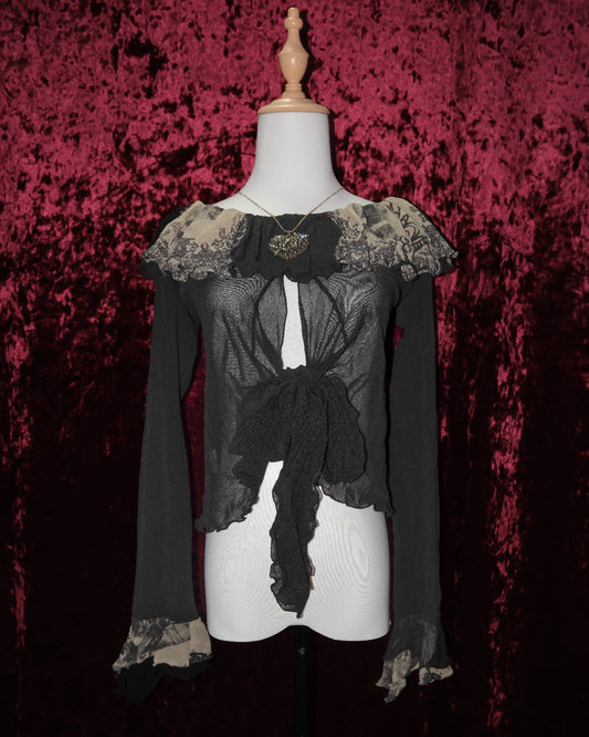 [Italy] Nightshade Raven Mesh Tie-Front Shrug
