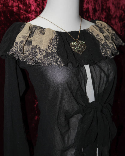 [Italy] Nightshade Raven Mesh Tie-Front Shrug