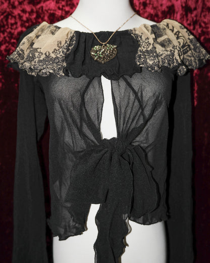 [Italy] Nightshade Raven Mesh Tie-Front Shrug