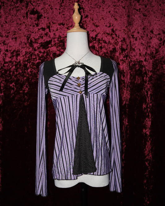 [Korea] Lilac Striped Mesh Top