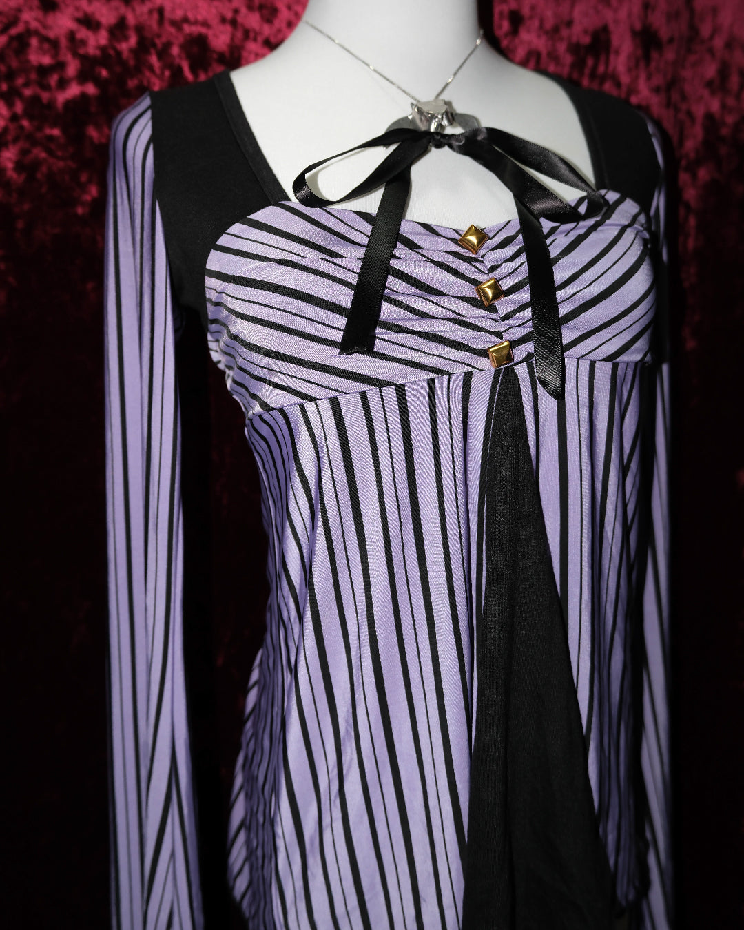 [Korea] Lilac Striped Mesh Top