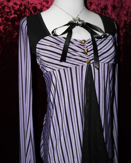 [Korea] Lilac Striped Mesh Top