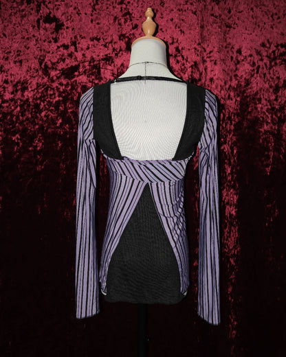 [Korea] Lilac Striped Mesh Top