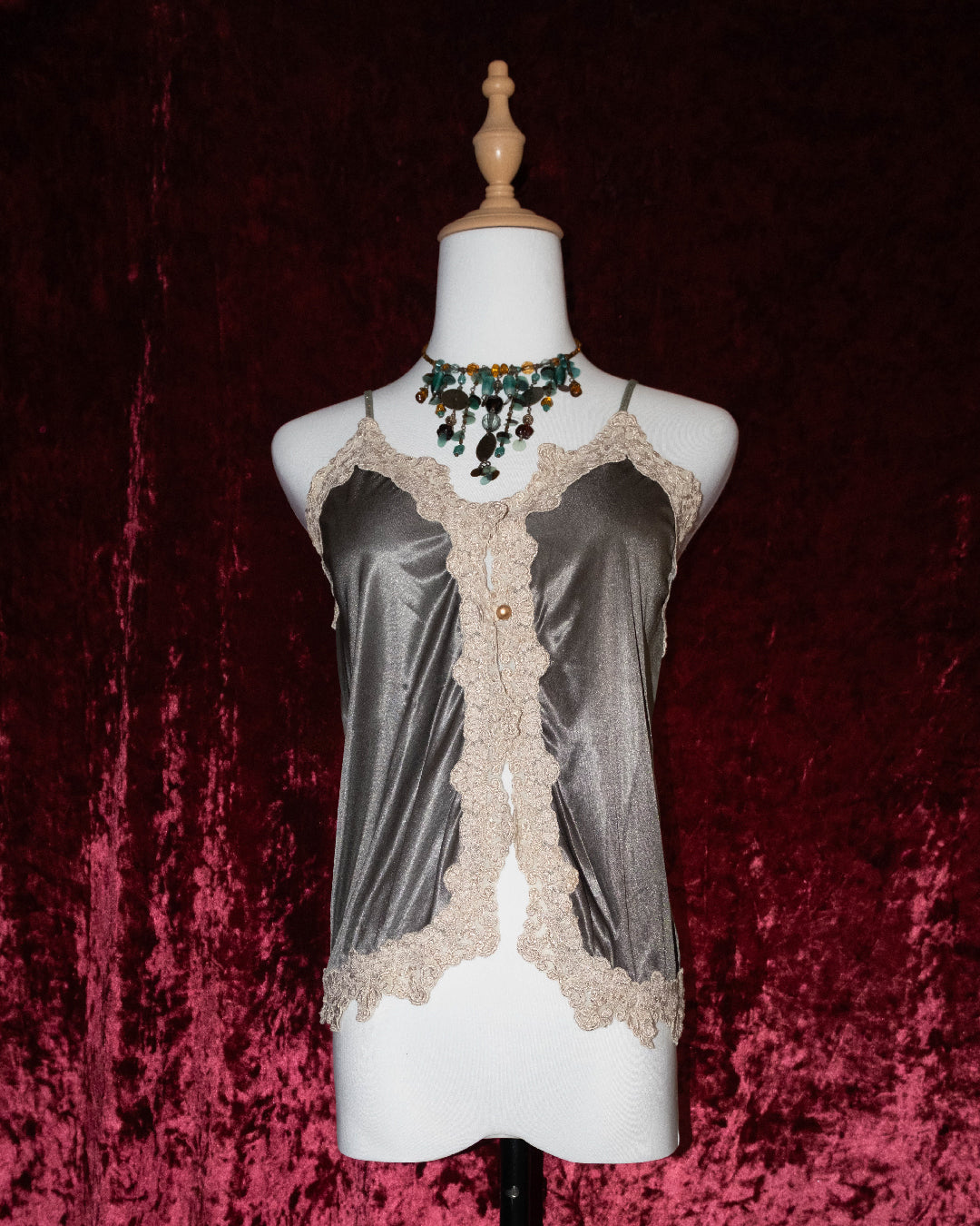 Olive Silk Lacey Cami