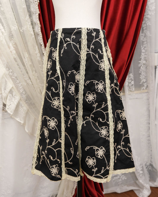 Black Floral Patchwork Skirt