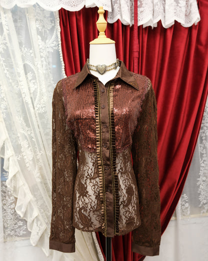 Mocha Sparkling Lace Shirt