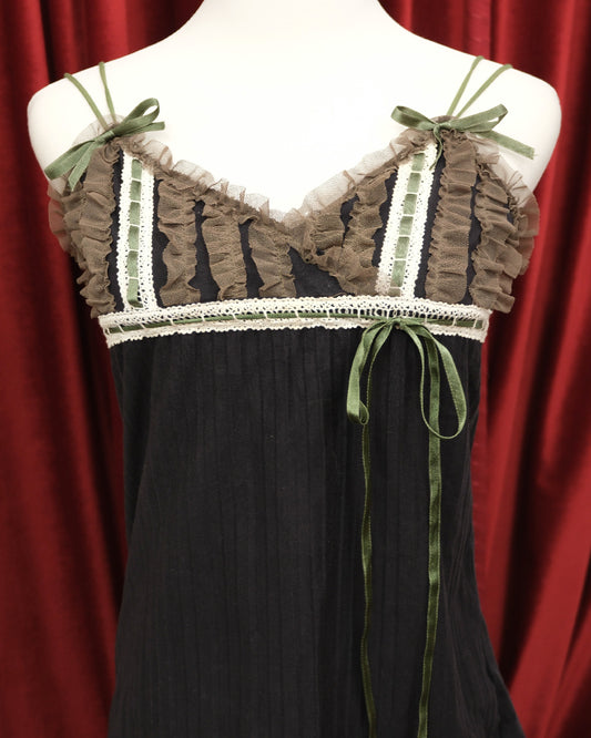 Navy Ribbon Ruffle Camisole