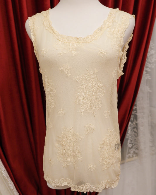 [Japan] Cream Lace Mesh Vest