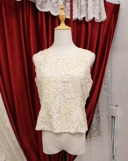 [Japan] White Floral Lace Vest