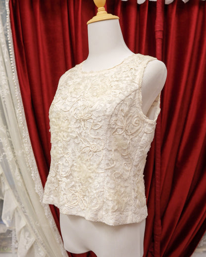[Japan] White Floral Lace Vest