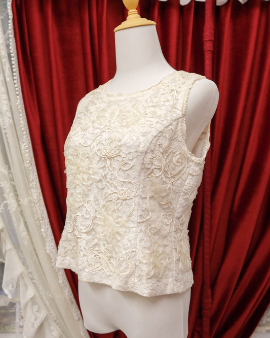 [Japan] White Floral Lace Vest