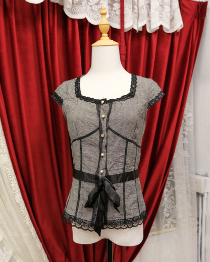 Grey Ribbon Top