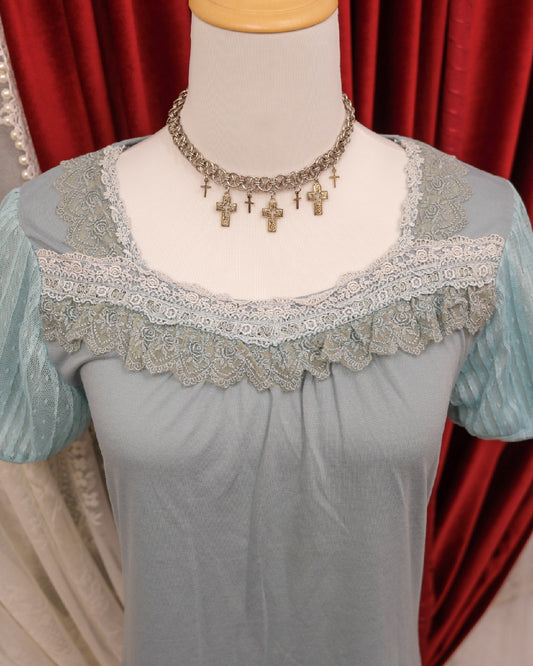 Axes Femme Mint Blue Lace Top