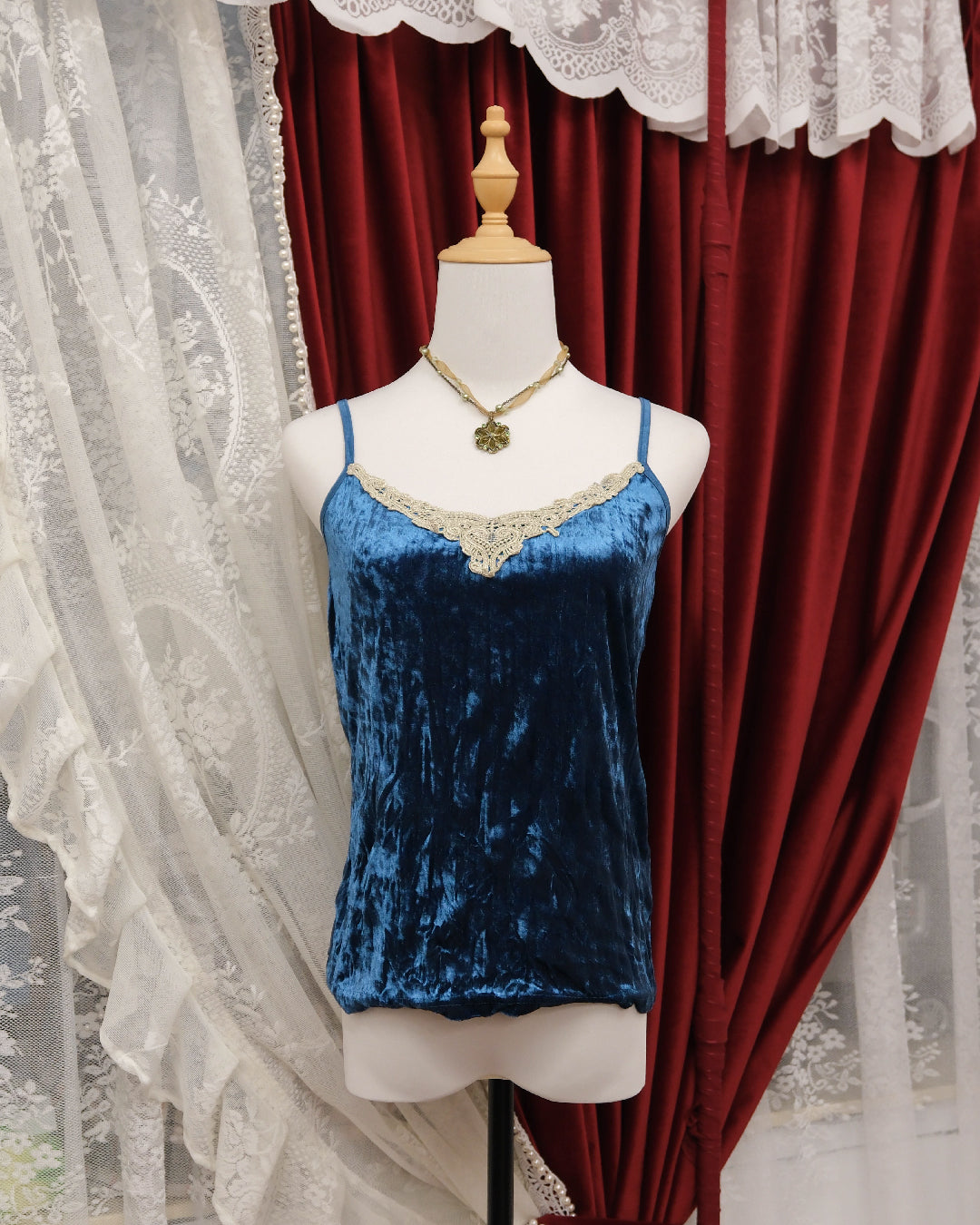 Deep Sea Blue Velvet Camisole