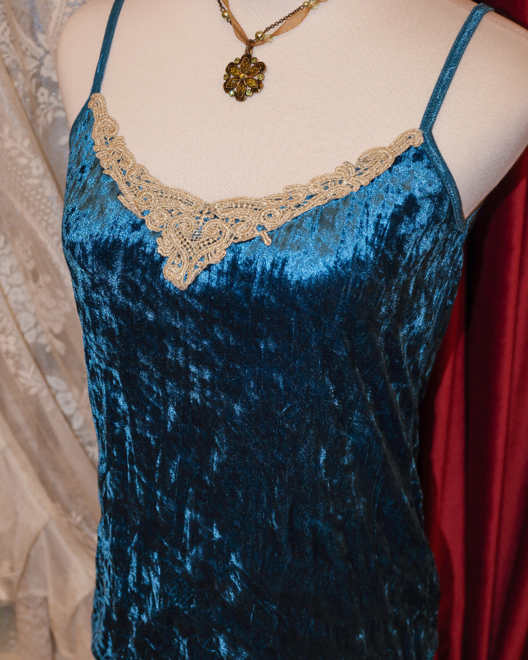 Deep Sea Blue Velvet Camisole