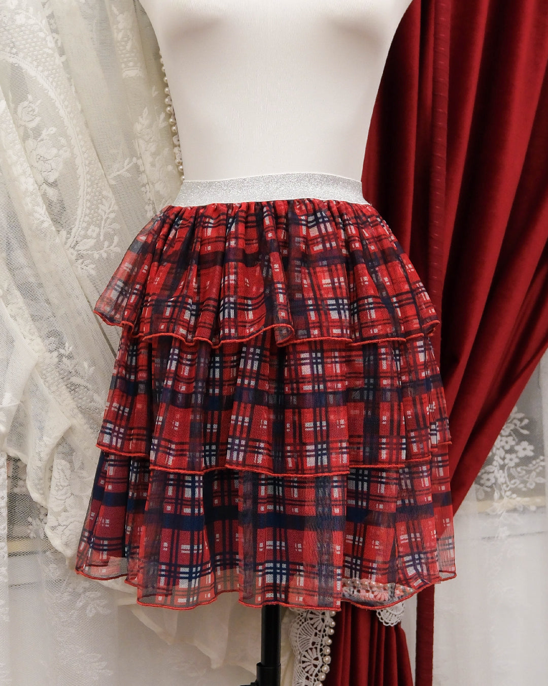 Red Checked Sheer Skirt