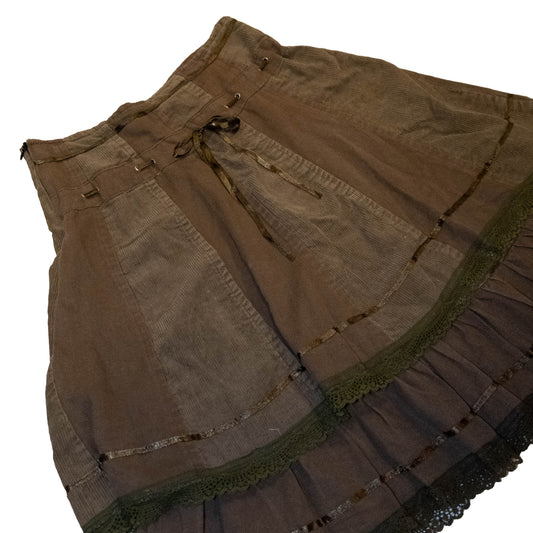 Brownish Green Double Layers Skirt