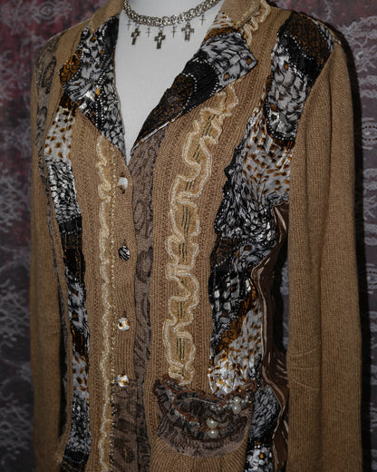 Alberto Makali Latte Leopard Patchwork Cardigan