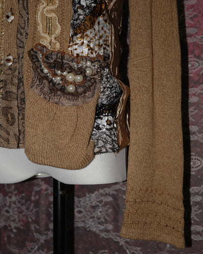 Alberto Makali Latte Leopard Patchwork Cardigan