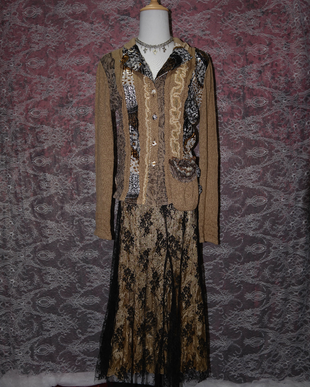 Alberto Makali Latte Leopard Patchwork Cardigan