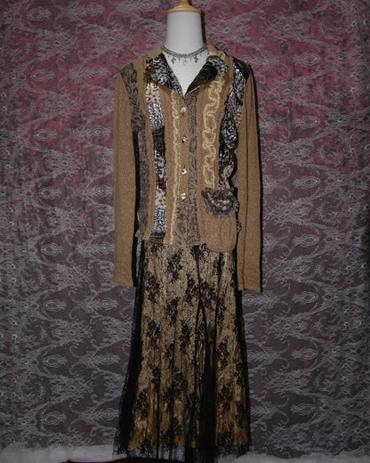 Alberto Makali Latte Leopard Patchwork Cardigan