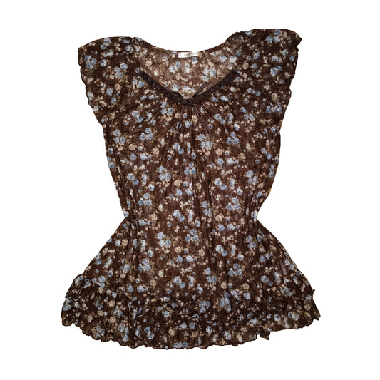 Blue & Brown Floral Chiffon Top