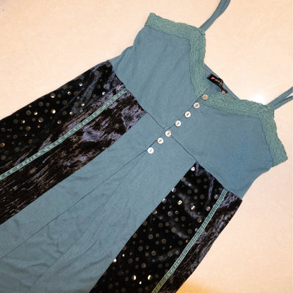 Turquoise Velvet Patchwork Cami