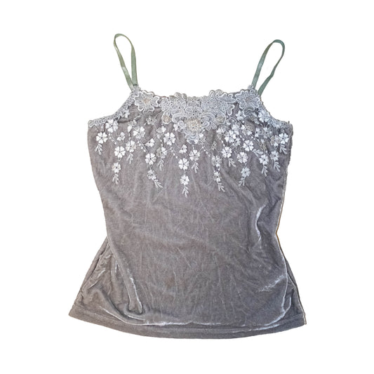 Pearl-Grey Carved Velvet Cami
